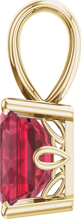 14K Gold Lab-Grown Ruby Emerald Scroll Setting Pendant - Yellow Gold - view 2