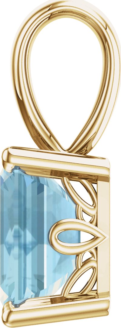 14K Gold Natural Aquamarine Emerald Scroll Setting Pendant - Yellow Gold - view 2