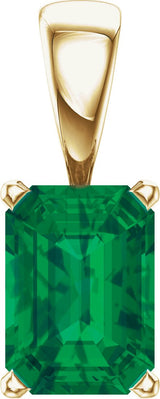 14K Gold Lab-Grown Emerald Emerald Scroll Setting Pendant