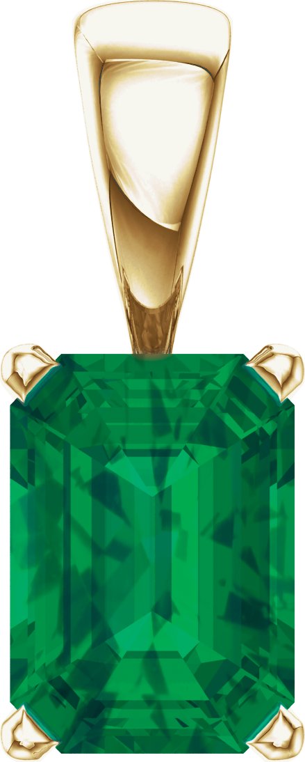 14K Gold Lab-Grown Emerald Emerald Scroll Setting Pendant