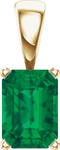 14K Gold Lab-Grown Emerald Emerald Scroll Setting Pendant