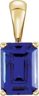 14K Gold Lab-Grown Blue Sapphire Emerald Scroll Setting Pendant - Yellow Gold