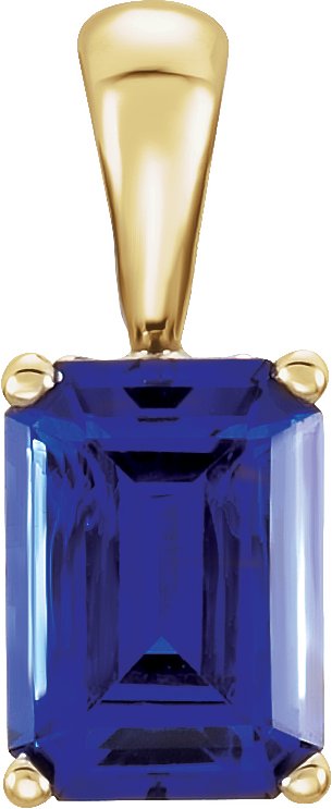 14K Gold Lab-Grown Blue Sapphire Emerald Scroll Setting Pendant - Yellow Gold