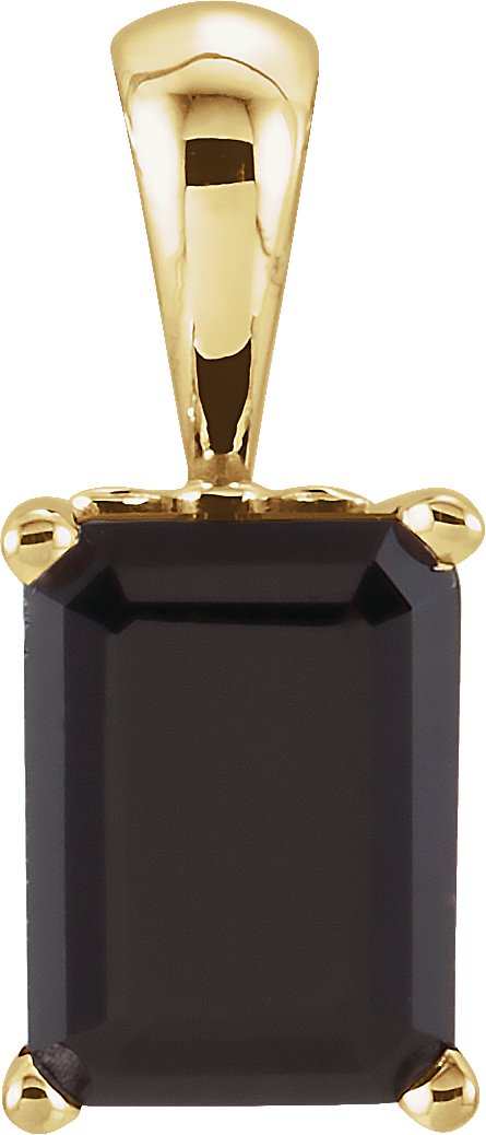 14K Gold Natural Black Onyx Emerald Scroll Setting Pendant - Yellow Gold