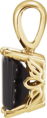14K Gold Natural Black Onyx Emerald Scroll Setting Pendant - Yellow Gold - view 2