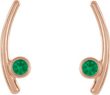 14K Gold Round Natural Emerald Bezel-Set Ear Climbers - Rose Gold - view 4