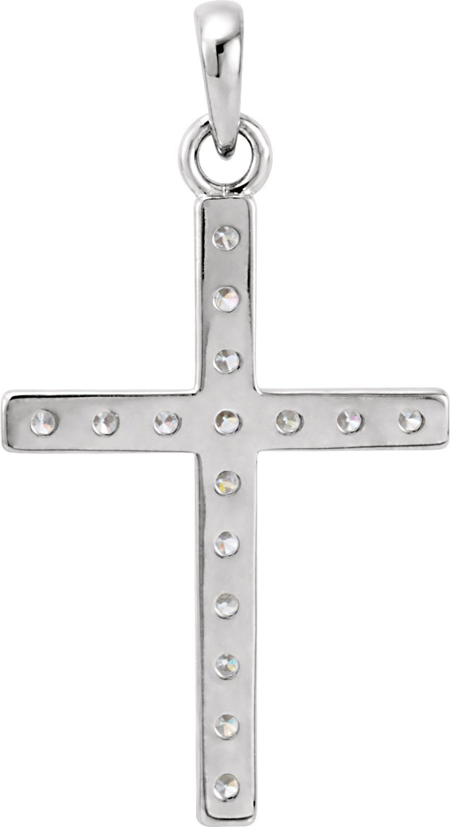 Platinum Round Natural Diamond Accented Cross Necklace or Pendant - view 9