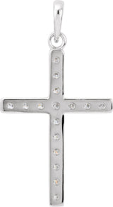 14K Gold Round Natural Diamond Accented Cross Necklace or Pendant - White Gold - view 9