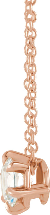 14K Gold Round Natural White Sapphire Solitaire Necklace or Slide Pendant II - Rose Gold - view 6