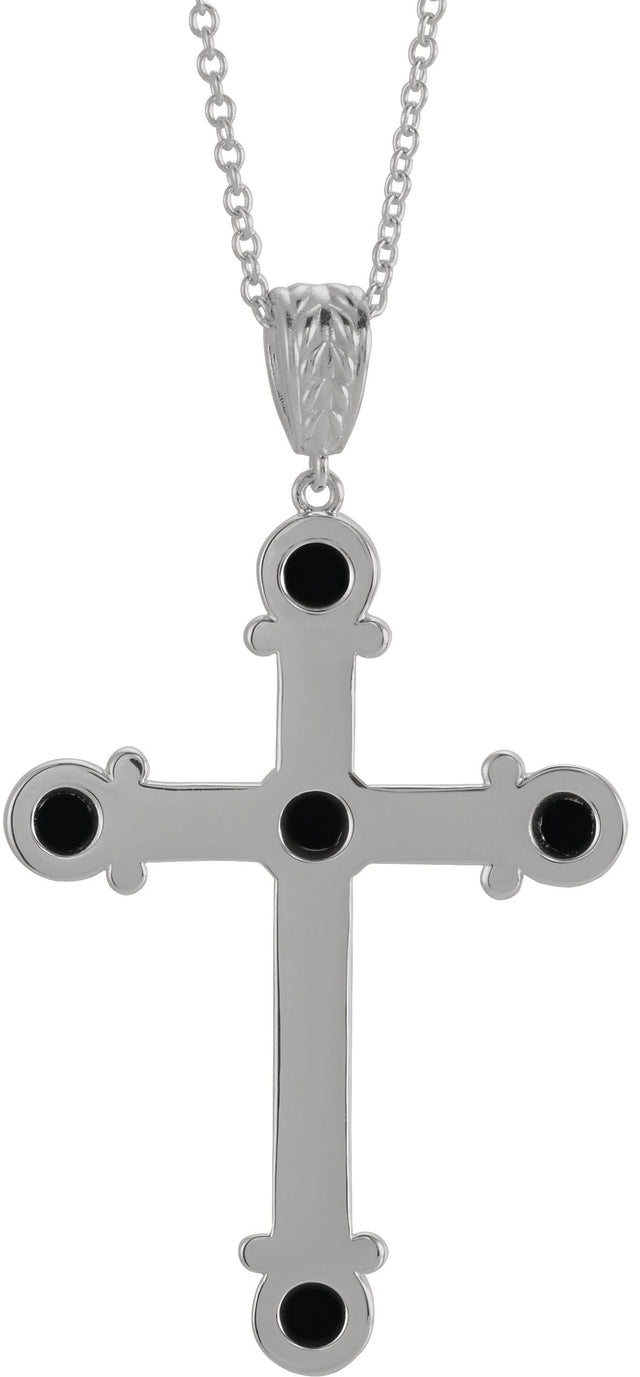 14K Gold Round Natural Black Onyx Cross Necklace or Pendant - White Gold - view 3