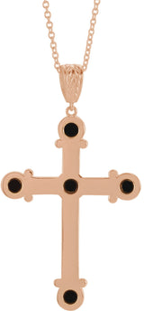 14K Gold Round Natural Black Onyx Cross Necklace or Pendant - Rose Gold - view 3