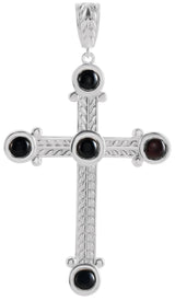 14K Gold Round Natural Black Onyx Cross Necklace or Pendant - White Gold