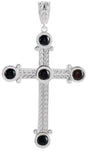 14K Gold Round Natural Black Onyx Cross Necklace or Pendant - White Gold