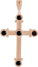 14K Gold Round Natural Black Onyx Cross Necklace or Pendant - Rose Gold