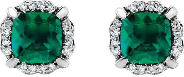 14K Gold Natural Aquamarine & Natural Diamond Cushion 4-Prong Halo-Style Birthstone Earrings - view 4