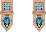 14K Gold Pear Natural Blue Multi-Gemstone Geometric Bar Earrings - Rose Gold - view 2