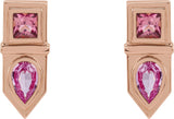 14K Gold Pear Natural Pink Multi-Gemstone Geometric Bar Earrings - Rose Gold - view 2