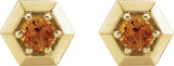 14K Gold Natural Citrine Round 3-Prong Geometric Earrings - Yellow Gold - view 4