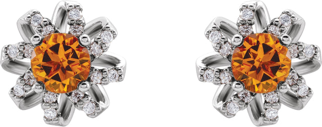 14K Gold Natural Citrine Round 4-Prong Halo-Style Twist Earrings - White Gold - view 4