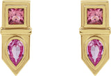 14K Gold Pear Natural Pink Multi-Gemstone Geometric Bar Earrings - Yellow Gold - view 2