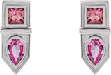 14K Gold Pear Natural Pink Multi-Gemstone Geometric Bar Earrings - White Gold - view 2