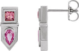 Platinum Pear Natural Pink Multi-Gemstone Geometric Bar Earrings