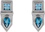 Platinum Pear Natural Blue Multi-Gemstone Geometric Bar Earrings - view 2