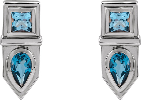 Platinum Pear Natural Blue Multi-Gemstone Geometric Bar Earrings - view 2