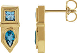 14K Gold Pear Natural Blue Multi-Gemstone Geometric Bar Earrings - Yellow Gold