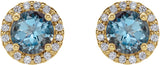 14K Gold Natural Aquamarine Round 4-Prong Halo-Style Earrings – 3-6mm Stones - Yellow Gold - view 4