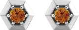 14K Gold Natural Citrine Round 3-Prong Geometric Earrings - White Gold - view 4