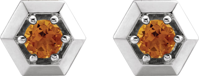 14K Gold Natural Citrine Round 3-Prong Geometric Earrings - White Gold - view 4