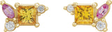 14K Gold Square Natural Yellow Sapphire & Natural Pink Sapphire & Natural Diamond Accented Earrings - Yellow Gold - view 2