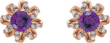 14K Gold Natural Amethyst Round 4-Prong Halo-Style Twist Earrings - Rose Gold - view 4
