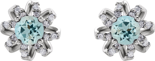 14K Gold Natural Aquamarine Round 4-Prong Halo-Style Twist Earrings - White Gold - view 4