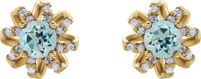 14K Gold Natural Aquamarine Round 4-Prong Halo-Style Twist Earrings - Yellow Gold - view 4