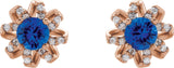14K Gold Lab-Grown Blue Sapphire Round 4-Prong Halo-Style Twist Earrings - Rose Gold - view 4