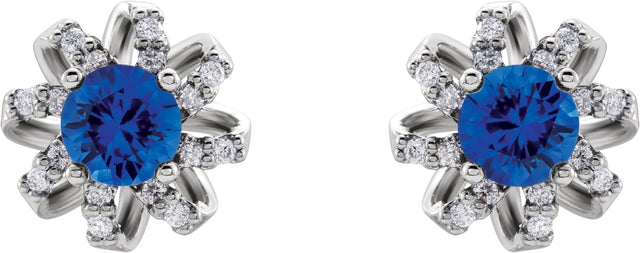 14K Gold Natural Blue Sapphire Round 4-Prong Halo-Style Twist Earrings - White Gold - view 4