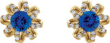 14K Gold Natural Blue Sapphire Round 4-Prong Halo-Style Twist Earrings - Yellow Gold - view 4