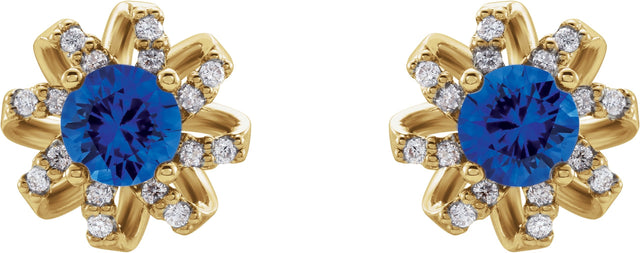14K Gold Natural Blue Sapphire Round 4-Prong Halo-Style Twist Earrings - Yellow Gold - view 4