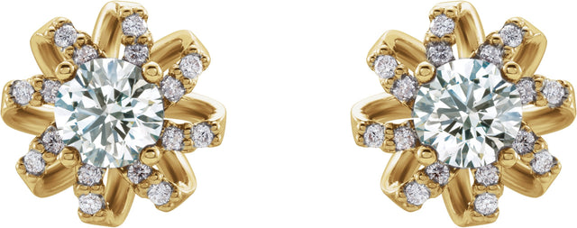 14K Gold Natural Diamond Round 4-Prong Halo-Style Twist Earrings - Yellow Gold - view 4