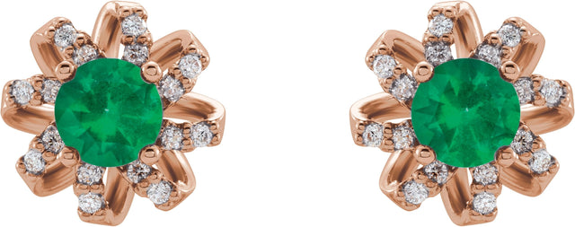 14K Gold Lab-Grown Emerald Round 4-Prong Halo-Style Twist Earrings - Rose Gold - view 4