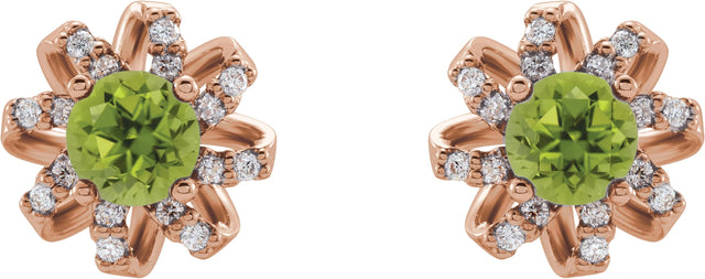 14K Gold Natural Peridot Round 4-Prong Halo-Style Twist Earrings - Rose Gold - view 4