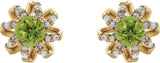 14K Gold Natural Peridot Round 4-Prong Halo-Style Twist Earrings - Yellow Gold - view 4