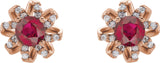 14K Gold Lab-Grown Ruby Round 4-Prong Halo-Style Twist Earrings - Rose Gold - view 4