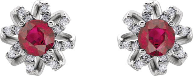 14K Gold Lab-Grown Ruby Round 4-Prong Halo-Style Twist Earrings - White Gold - view 4