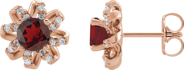 14K Gold Natural Mozambique Garnet Round 4-Prong Halo-Style Twist Earrings - Rose Gold - view 4