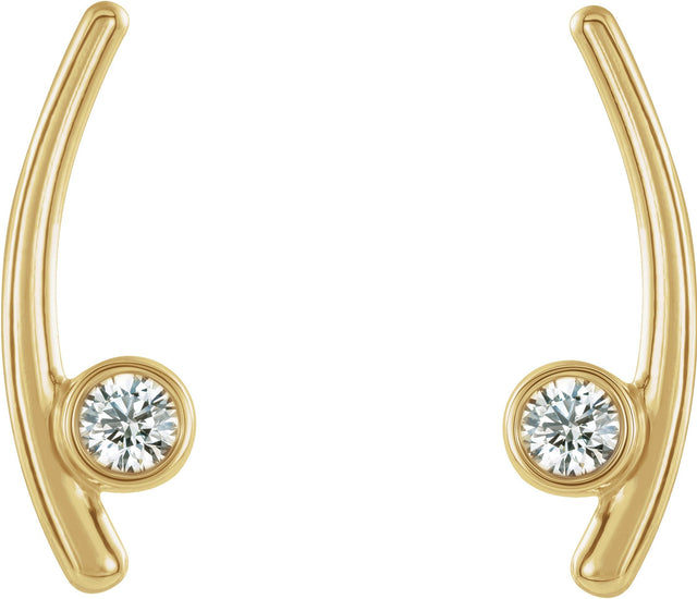 14K Gold Round Natural White Sapphire Bezel-Set Ear Climbers - Yellow Gold - view 4
