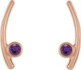 14K Gold Round Natural Amethyst Bezel-Set Ear Climbers - Rose Gold - view 4