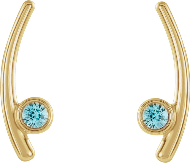 14K Gold Round Natural Aquamarine Bezel-Set Ear Climbers - Yellow Gold - view 4